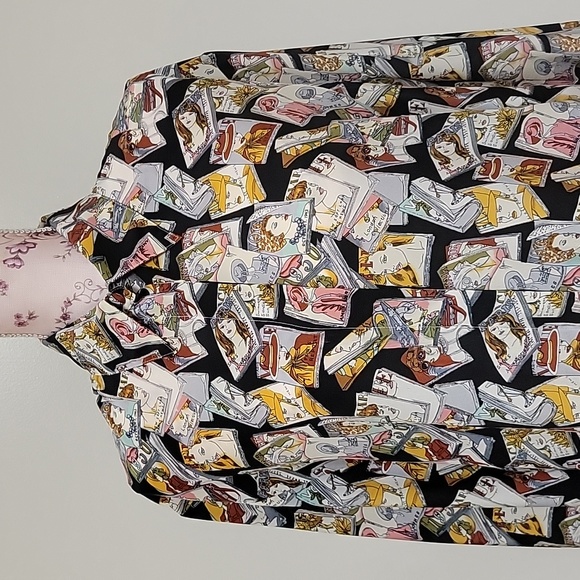 📍RARE | Vintage P.I.A.N.O Vogue Magazine Cover Print Silk Blouse - Picture 16 of 16